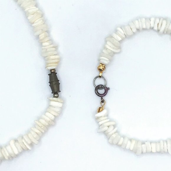 Necklace Bracelet Set Lot White Clam Shell Beads Beach Surfer Island Hawaii Surf - Picture 8 of 10